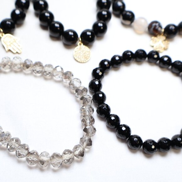 Budhagirl Gold Tone Black & Smoke Beaded Charm Stretch Bracelets $128 NWOT - Picture 3 of 4